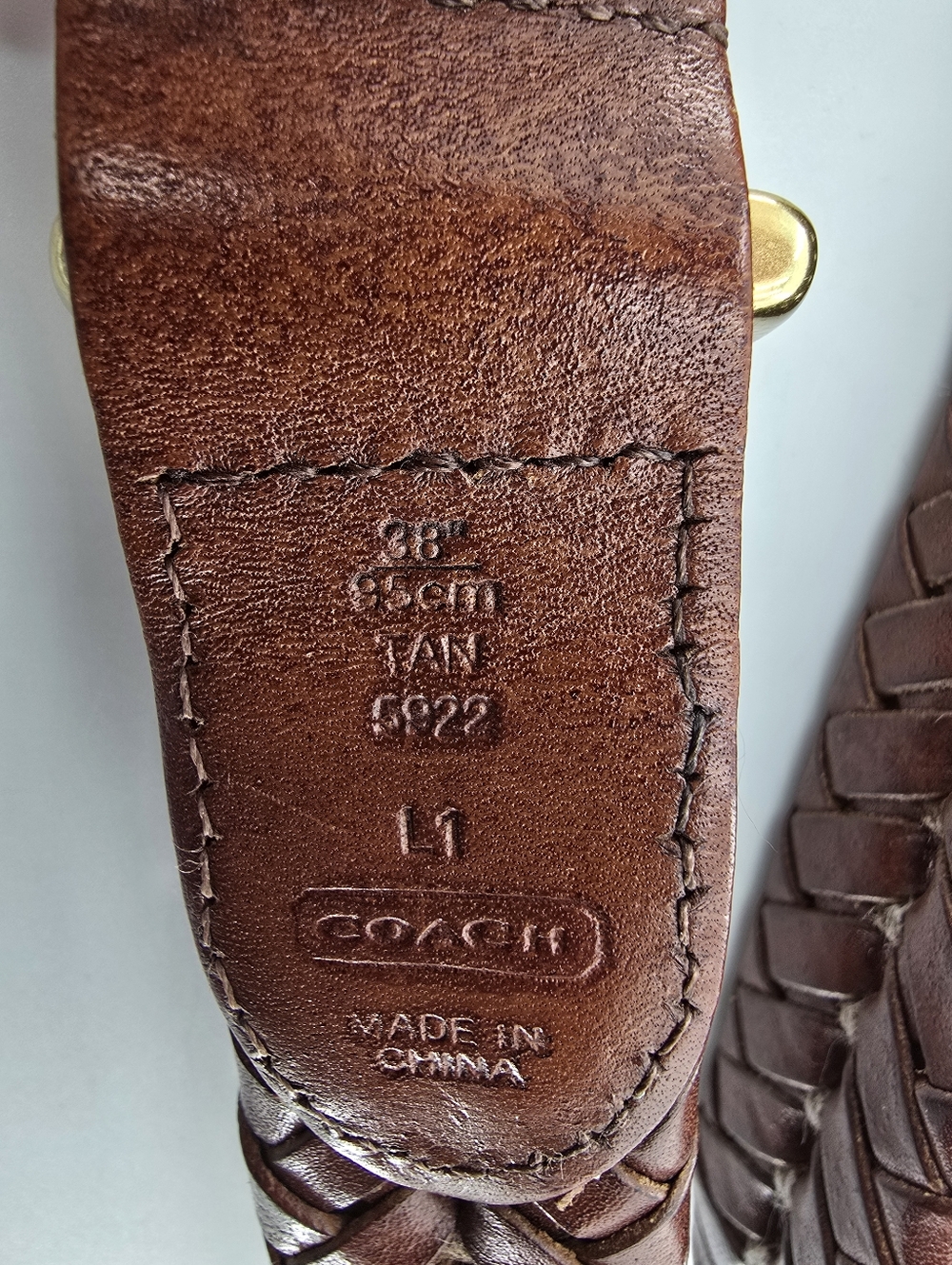 Coach Braided Brown Leather Belt with Gold Buckle - Picture 2 of 3